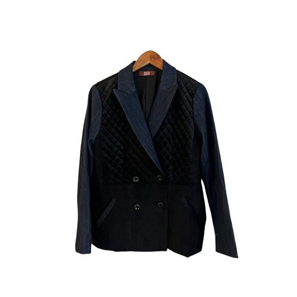 SHIFT Blazer Jacket Mixed Media Denim Quilted Blue Black Size Large Velvet - Picture 1 of 5